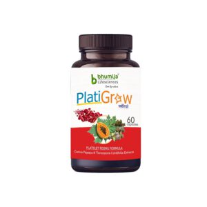 Bhumija Lifesciences PlatiGrow (Papaya & Giloy Extract) 60 Capsules - For Platelets Count