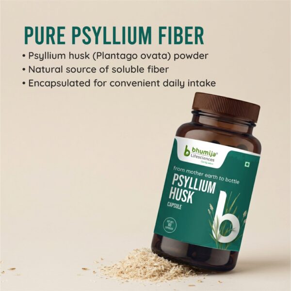 Pure Psyllium Fiber Capsules with Natural Soluble Fiber for Digestive Wellness by Bhumija Lifesciences