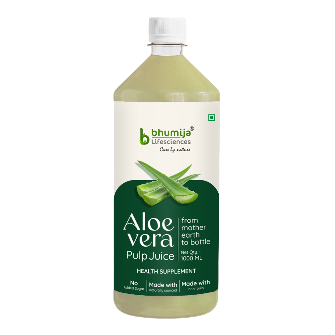 Bhumija Lifesciences Aloe Vera Juice (with Pulp) Natural Juice for Skin and Hair 1 Ltr.