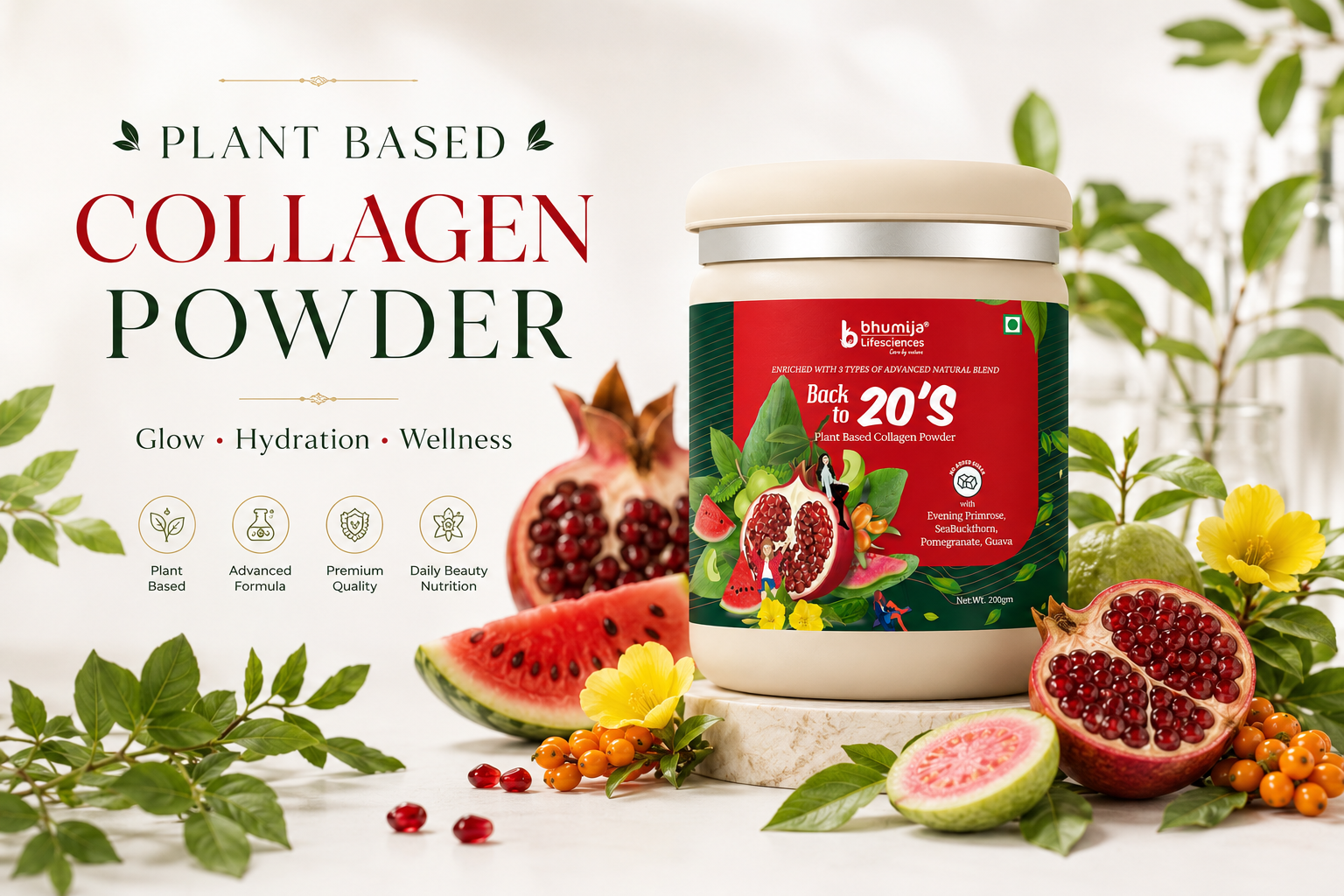 Bhumija Plant Based Collagen Powder with vegan beauty nutrition formula for skin, hair, nails and daily wellness support