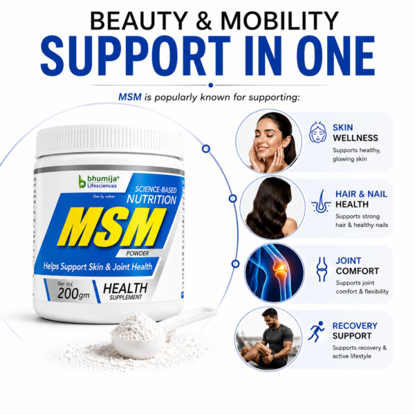 MSM Powder Supplement for Beauty, Skin Health, Joint Support and Mobility | Bhumija Lifesciences