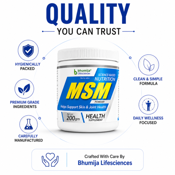 Premium MSM Powder Supplement with Quality Tested Formula for Joint Health and Wellness | Bhumija Lifesciences