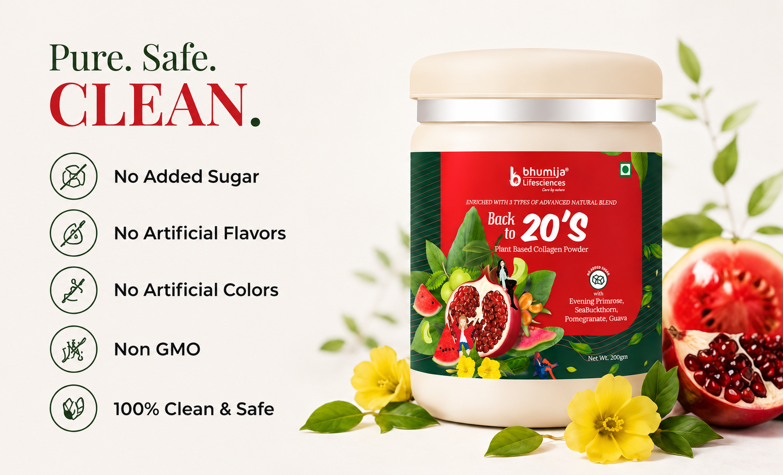 Pure and clean Bhumija Plant Based Collagen Powder with no added sugar, artificial colors