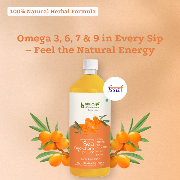 Bhumija Lifesciences Sea Buckthorn Juice 500 Ml, Himalayan Sea Buckthorn Juice, Omega-7 supplement, Himalayan Berry juice.