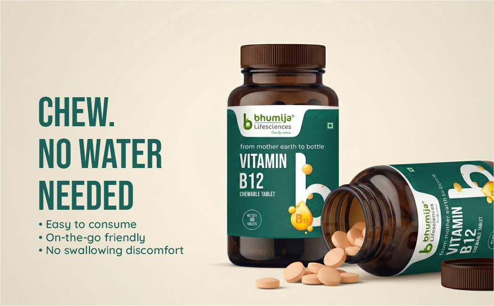 Vitamin B12 chewable tablets for energy and brain health